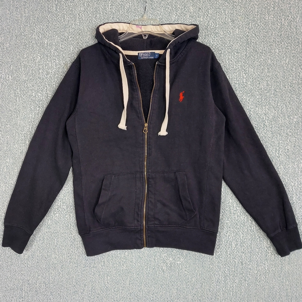 Vintage Full Zip Hoodie by Polo Ralph Lauren in Dark Blue, Mens Sz S